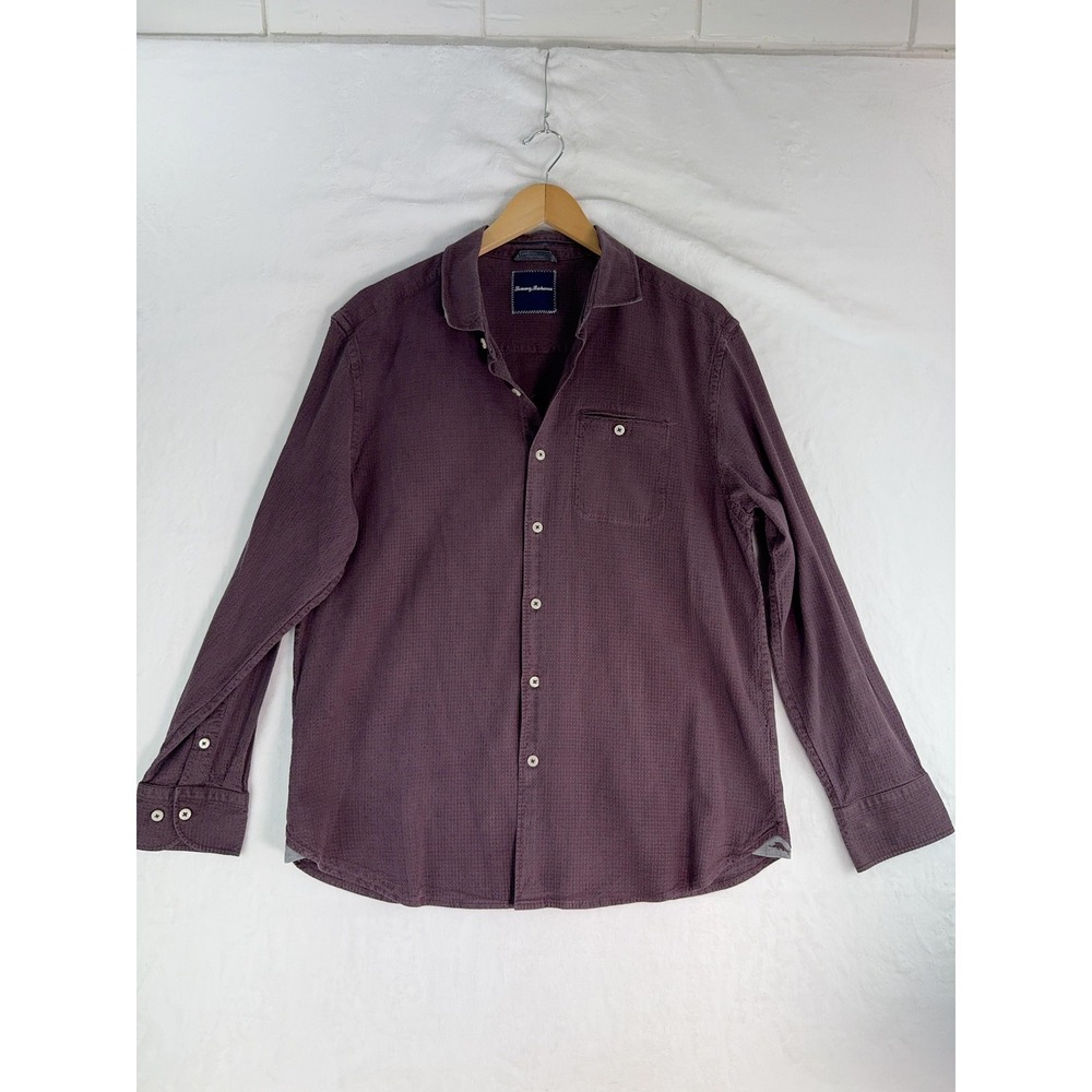 Tommy Bahama Shirt Mens Large Purple Textured Long Sleeve Button Front Casual